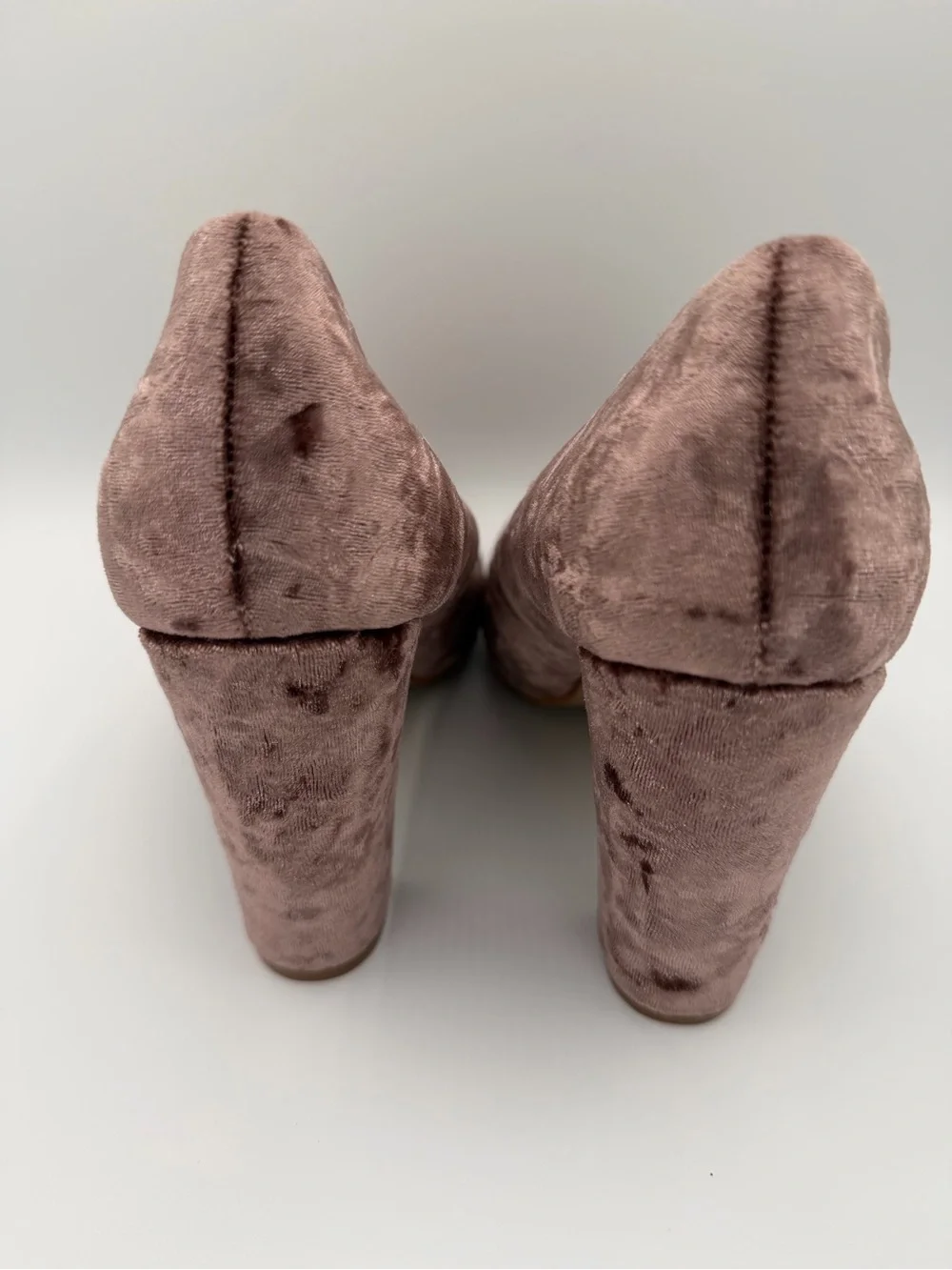 Patrizia Pepe Crushed Velvet Block Heels in Mauve Rose